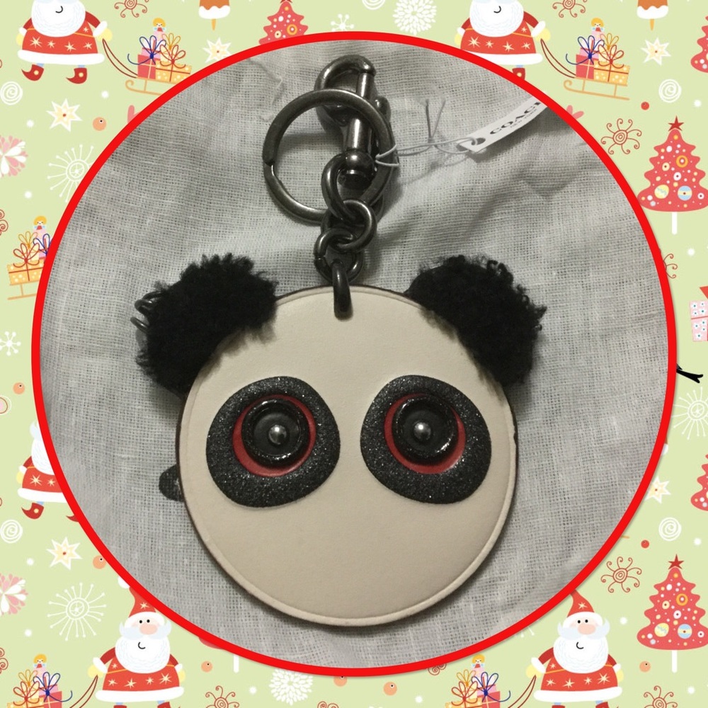 Authentic Coach cream leather panda keychain - Picture 1 of 2